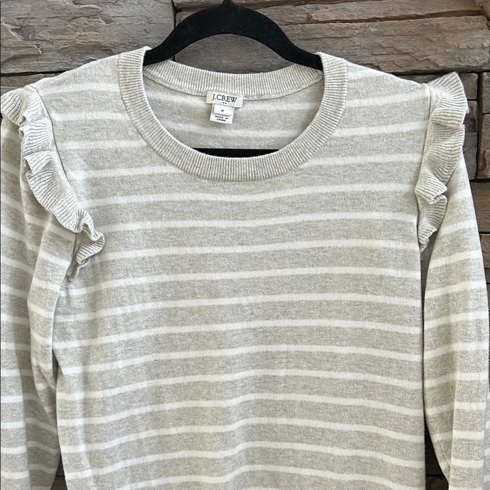 LOFT Gray Striped Ruffle Sweater - Picture 4 of 6